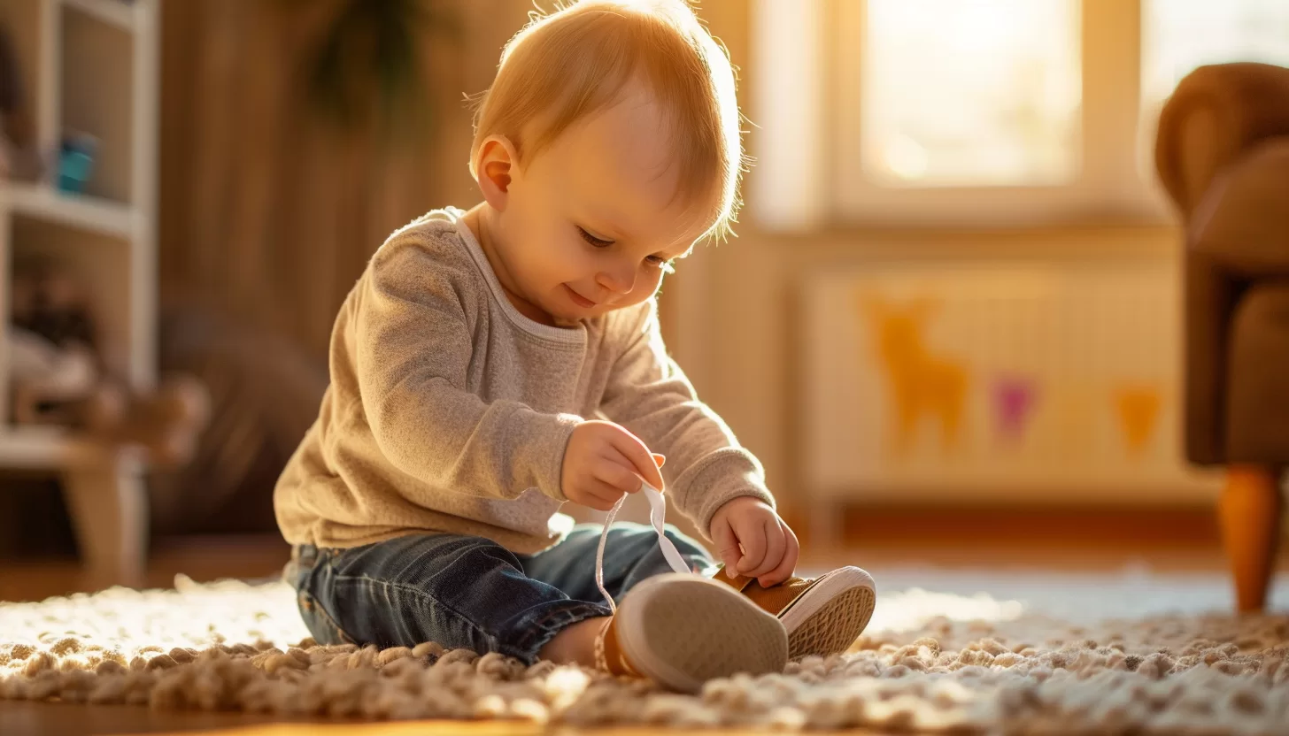 A toddler putting their shoes on by themselves